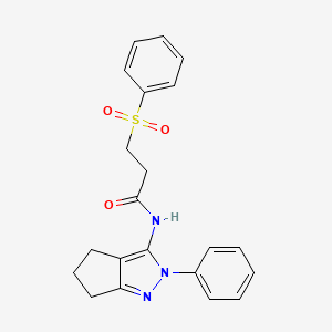 molecular formula C21H21N3O3S B2354716 N-(2-phenyl-2,4,5,6-tetrahydrocyclopenta[c]pyrazol-3-yl)-3-(phenylsulfonyl)propanamide CAS No. 1172048-83-7