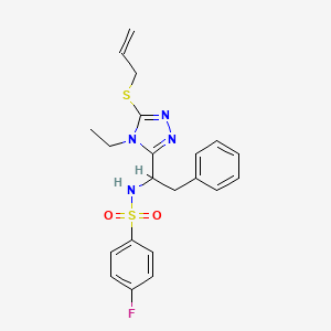 molecular formula C21H23FN4O2S2 B2354718 N-{1-[5-(allylsulfanyl)-4-ethyl-4H-1,2,4-triazol-3-yl]-2-phenylethyl}-4-fluorobenzenesulfonamide CAS No. 338954-13-5