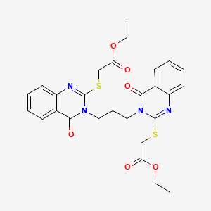 molecular formula C27H28N4O6S2 B2354780 Diethyl 2,2'-((3,3'-(propane-1,3-diyl)bis(4-oxo-3,4-dihydroquinazoline-3,2-diyl))bis(sulfanediyl))diacetate CAS No. 689771-72-0