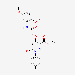 molecular formula C23H22FN3O7 B2354841 Ethyl 4-(2-((2,5-dimethoxyphenyl)amino)-2-oxoethoxy)-1-(4-fluorophenyl)-6-oxo-1,6-dihydropyridazine-3-carboxylate CAS No. 899729-74-9