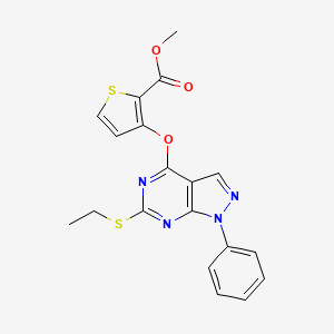 molecular formula C19H16N4O3S2 B2354919 methyl 3-{[6-(ethylsulfanyl)-1-phenyl-1H-pyrazolo[3,4-d]pyrimidin-4-yl]oxy}-2-thiophenecarboxylate CAS No. 478247-51-7