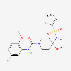 molecular formula C19H22ClN3O5S2 B2354929 N-(5-chloro-2-methoxyphenyl)-4-(thiophen-2-ylsulfonyl)-1-oxa-4,8-diazaspiro[4.5]decane-8-carboxamide CAS No. 1211849-21-6