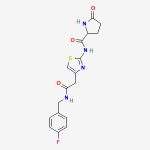 molecular formula C17H17FN4O3S B2354975 N-(4-(2-((4-fluorobenzyl)amino)-2-oxoethyl)thiazol-2-yl)-5-oxopyrrolidine-2-carboxamide CAS No. 1103232-24-1