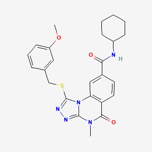 molecular formula C25H27N5O3S B2354976 N-cyclohexyl-1-((3-methoxybenzyl)thio)-4-methyl-5-oxo-4,5-dihydro-[1,2,4]triazolo[4,3-a]quinazoline-8-carboxamide CAS No. 1111198-02-7