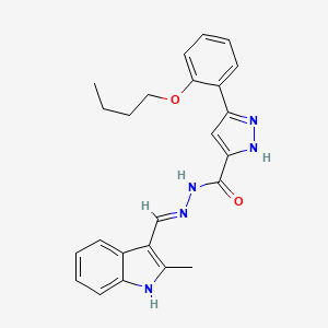 (E)-3-(2-butoxyphenyl)-N'-((2-methyl-1H-indol-3-yl)methylene)-1H-pyrazole-5-carbohydrazide