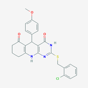 2-((2-chlorobenzyl)thio)-5-(4-methoxyphenyl)-7,8,9,10-tetrahydropyrimido[4,5-b]quinoline-4,6(3H,5H)-dione