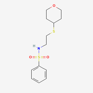 molecular formula C13H19NO3S2 B2355015 N-[2-(oxan-4-ylsulfanyl)ethyl]benzenesulfonamide CAS No. 2034447-49-7