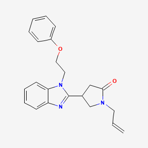 molecular formula C22H23N3O2 B2355100 4-[1-(2-Phenoxyethyl)benzimidazol-2-yl]-1-prop-2-enylpyrrolidin-2-one CAS No. 838874-56-9
