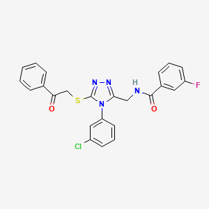 molecular formula C24H18ClFN4O2S B2355143 N-((4-(3-chlorophenyl)-5-((2-oxo-2-phenylethyl)thio)-4H-1,2,4-triazol-3-yl)methyl)-3-fluorobenzamide CAS No. 391914-61-7