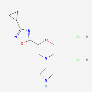 molecular formula C12H20Cl2N4O2 B2355155 4-(Azetidin-3-yl)-2-(3-cyclopropyl-1,2,4-oxadiazol-5-yl)morpholine dihydrochloride CAS No. 2138003-41-3