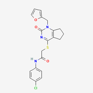 molecular formula C20H18ClN3O3S B2355194 N-(4-chlorophenyl)-2-({1-[(furan-2-yl)methyl]-2-oxo-1H,2H,5H,6H,7H-cyclopenta[d]pyrimidin-4-yl}sulfanyl)acetamide CAS No. 946271-79-0