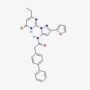 2-([1,1'-biphenyl]-4-yl)-N-(1-(4-ethyl-6-oxo-1,6-dihydropyrimidin-2-yl)-3-(furan-2-yl)-1H-pyrazol-5-yl)acetamide