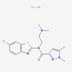 molecular formula C17H21Cl2N5OS B2355282 N-(6-chlorobenzo[d]thiazol-2-yl)-N-(2-(dimethylamino)ethyl)-1,5-dimethyl-1H-pyrazole-3-carboxamide hydrochloride CAS No. 1185143-58-1