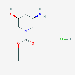 molecular formula C10H21ClN2O3 B2355352 tert-butyl rac-(3R,5R)-3-amino-5-hydroxy-1-piperidinecarboxylate hydrochloride CAS No. 1820569-43-4