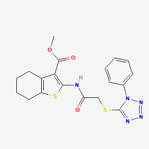 molecular formula C19H19N5O3S2 B2355456 methyl 2-{2-[(1-phenyl-1H-1,2,3,4-tetrazol-5-yl)sulfanyl]acetamido}-4,5,6,7-tetrahydro-1-benzothiophene-3-carboxylate CAS No. 501348-59-0
