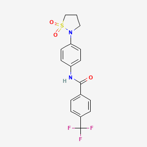 molecular formula C17H15F3N2O3S B2355491 N-[4-(1,1-dioxo-1lambda6,2-thiazolidin-2-yl)phenyl]-4-(trifluoromethyl)benzamide CAS No. 946215-12-9