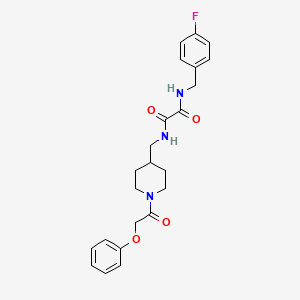 molecular formula C23H26FN3O4 B2355503 N1-(4-fluorobenzyl)-N2-((1-(2-phenoxyacetyl)piperidin-4-yl)methyl)oxalamide CAS No. 1235136-12-5
