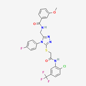 molecular formula C26H20ClF4N5O3S B2355526 N-((5-((2-((2-chloro-5-(trifluoromethyl)phenyl)amino)-2-oxoethyl)thio)-4-(4-fluorophenyl)-4H-1,2,4-triazol-3-yl)methyl)-3-methoxybenzamide CAS No. 389070-75-1