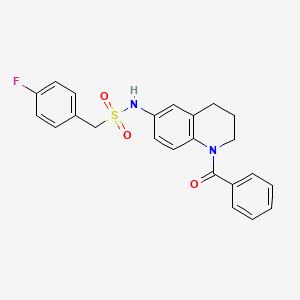 molecular formula C23H21FN2O3S B2355698 N-(1-benzoyl-1,2,3,4-tetrahydroquinolin-6-yl)-1-(4-fluorophenyl)methanesulfonamide CAS No. 946259-13-8