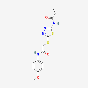 N-(5-((2-((4-methoxyphenyl)amino)-2-oxoethyl)thio)-1,3,4-thiadiazol-2-yl)propionamide