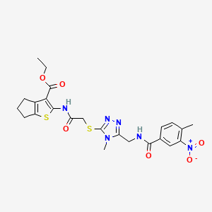 molecular formula C24H26N6O6S2 B2355816 ethyl 2-[[2-[[4-methyl-5-[[(4-methyl-3-nitrobenzoyl)amino]methyl]-1,2,4-triazol-3-yl]sulfanyl]acetyl]amino]-5,6-dihydro-4H-cyclopenta[b]thiophene-3-carboxylate CAS No. 393849-63-3