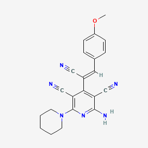 B2355879 2-amino-4-[(Z)-1-cyano-2-(4-methoxyphenyl)ethenyl]-6-piperidin-1-ylpyridine-3,5-dicarbonitrile CAS No. 851788-24-4