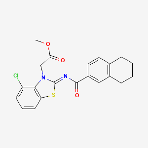 molecular formula C21H19ClN2O3S B2355882 methyl 2-[(2Z)-4-chloro-2-[(5,6,7,8-tetrahydronaphthalene-2-carbonyl)imino]-2,3-dihydro-1,3-benzothiazol-3-yl]acetate CAS No. 1321781-52-5