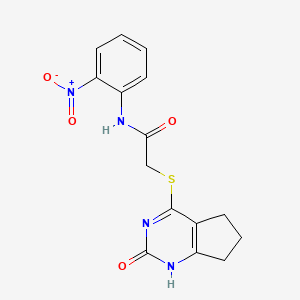 molecular formula C15H14N4O4S B2355888 N-(2-nitrophenyl)-2-({2-oxo-1H,2H,5H,6H,7H-cyclopenta[d]pyrimidin-4-yl}sulfanyl)acetamide CAS No. 1001612-20-9