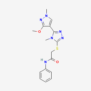 2-((5-(3-methoxy-1-methyl-1H-pyrazol-4-yl)-4-methyl-4H-1,2,4-triazol-3-yl)thio)-N-phenylacetamide