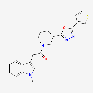 molecular formula C22H22N4O2S B2356034 2-(1-methyl-1H-indol-3-yl)-1-(3-(5-(thiophen-3-yl)-1,3,4-oxadiazol-2-yl)piperidin-1-yl)ethanone CAS No. 1797536-45-8