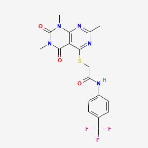 molecular formula C18H16F3N5O3S B2356126 N-[4-(trifluoromethyl)phenyl]-2-({2,6,8-trimethyl-5,7-dioxo-5H,6H,7H,8H-[1,3]diazino[4,5-d]pyrimidin-4-yl}sulfanyl)acetamide CAS No. 852168-30-0