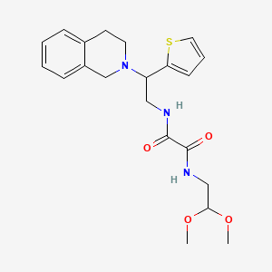 molecular formula C21H27N3O4S B2356240 N1-(2-(3,4-dihydroisoquinolin-2(1H)-yl)-2-(thiophen-2-yl)ethyl)-N2-(2,2-dimethoxyethyl)oxalamide CAS No. 903261-09-6