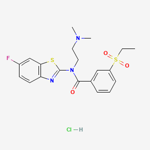 molecular formula C20H23ClFN3O3S2 B2356326 N-(2-(dimethylamino)ethyl)-3-(ethylsulfonyl)-N-(6-fluorobenzo[d]thiazol-2-yl)benzamide hydrochloride CAS No. 1216619-49-6