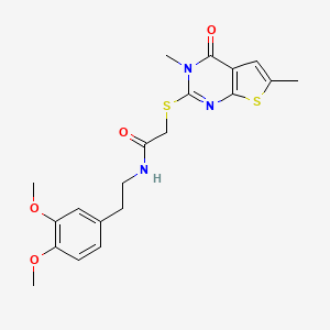 molecular formula C20H23N3O4S2 B2356345 N-[2-(3,4-dimethoxyphenyl)ethyl]-2-({3,6-dimethyl-4-oxo-3H,4H-thieno[2,3-d]pyrimidin-2-yl}sulfanyl)acetamide CAS No. 878696-13-0