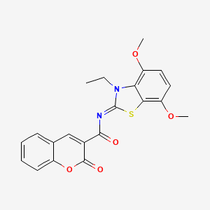 molecular formula C21H18N2O5S B2356417 N-[(2Z)-3-ethyl-4,7-dimethoxy-2,3-dihydro-1,3-benzothiazol-2-ylidene]-2-oxo-2H-chromene-3-carboxamide CAS No. 868369-81-7