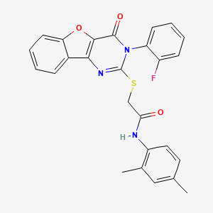 molecular formula C26H20FN3O3S B2356427 N-(2,4-dimethylphenyl)-2-{[5-(2-fluorophenyl)-6-oxo-8-oxa-3,5-diazatricyclo[7.4.0.0^{2,7}]trideca-1(9),2(7),3,10,12-pentaen-4-yl]sulfanyl}acetamide CAS No. 902933-87-3