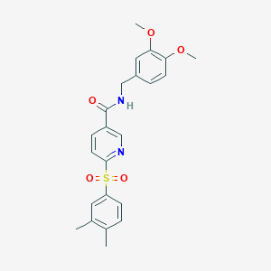 molecular formula C23H24N2O5S B2356469 N-(3,4-dimethoxybenzyl)-6-((3,4-dimethylphenyl)sulfonyl)nicotinamide CAS No. 1286704-31-1