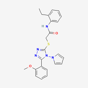 molecular formula C23H23N5O2S B2356571 N-(2-ethylphenyl)-2-{[5-(2-methoxyphenyl)-4-(1H-pyrrol-1-yl)-4H-1,2,4-triazol-3-yl]sulfanyl}acetamide CAS No. 896316-79-3