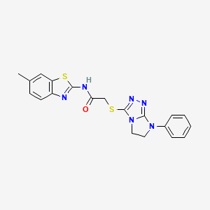 molecular formula C20H18N6OS2 B2356678 N-(6-methylbenzo[d]thiazol-2-yl)-2-((7-phenyl-6,7-dihydro-5H-imidazo[2,1-c][1,2,4]triazol-3-yl)thio)acetamide CAS No. 921881-59-6