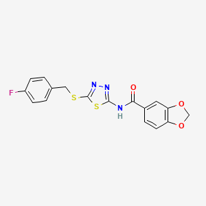 molecular formula C17H12FN3O3S2 B2356841 N-(5-((4-fluorobenzyl)thio)-1,3,4-thiadiazol-2-yl)benzo[d][1,3]dioxole-5-carboxamide CAS No. 477215-91-1
