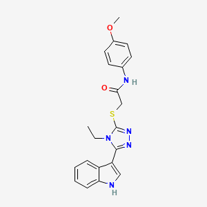 molecular formula C21H21N5O2S B2356906 2-((4-ethyl-5-(1H-indol-3-yl)-4H-1,2,4-triazol-3-yl)thio)-N-(4-methoxyphenyl)acetamide CAS No. 852143-83-0