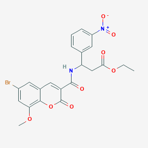 molecular formula C22H19BrN2O8 B2356908 ethyl 3-[(6-bromo-8-methoxy-2-oxo-2H-chromen-3-yl)formamido]-3-(3-nitrophenyl)propanoate CAS No. 681853-14-5