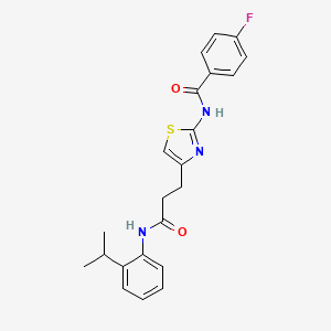 molecular formula C22H22FN3O2S B2356985 4-fluoro-N-(4-(3-((2-isopropylphenyl)amino)-3-oxopropyl)thiazol-2-yl)benzamide CAS No. 1040654-93-0