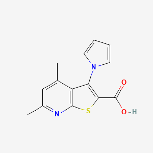 molecular formula C14H12N2O2S B2357034 4,6-dimethyl-3-(1H-pyrrol-1-yl)thieno[2,3-b]pyridine-2-carboxylic acid CAS No. 681850-03-3