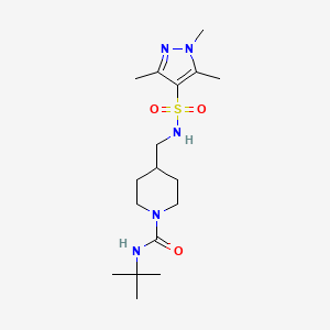 molecular formula C17H31N5O3S B2357041 N-(tert-butyl)-4-((1,3,5-trimethyl-1H-pyrazole-4-sulfonamido)methyl)piperidine-1-carboxamide CAS No. 1428356-71-1