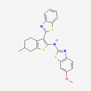 molecular formula C24H21N3OS3 B2357044 N-[3-(1,3-benzothiazol-2-yl)-6-methyl-4,5,6,7-tetrahydro-1-benzothiophen-2-yl]-6-methoxy-1,3-benzothiazol-2-amine CAS No. 862975-65-3
