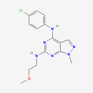 molecular formula C15H17ClN6O B2357045 N~4~-(4-chlorophenyl)-N~6~-(2-methoxyethyl)-1-methyl-1H-pyrazolo[3,4-d]pyrimidine-4,6-diamine CAS No. 896004-86-7