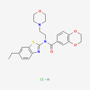 molecular formula C24H28ClN3O4S B2357138 N-(6-ethylbenzo[d]thiazol-2-yl)-N-(2-morpholinoethyl)-2,3-dihydrobenzo[b][1,4]dioxine-6-carboxamide hydrochloride CAS No. 1215713-90-8
