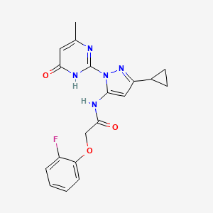 molecular formula C19H18FN5O3 B2357150 N-(3-cyclopropyl-1-(4-methyl-6-oxo-1,6-dihydropyrimidin-2-yl)-1H-pyrazol-5-yl)-2-(2-fluorophenoxy)acetamide CAS No. 1203372-74-0