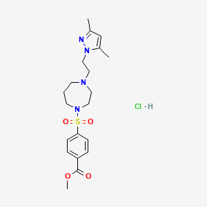 molecular formula C20H29ClN4O4S B2357154 methyl 4-((4-(2-(3,5-dimethyl-1H-pyrazol-1-yl)ethyl)-1,4-diazepan-1-yl)sulfonyl)benzoate hydrochloride CAS No. 1396879-68-7